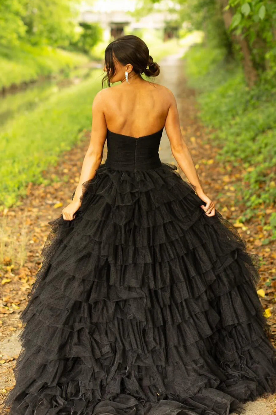 A Line V Neck Tulle Black formal dresses evening gown Prom Dresses